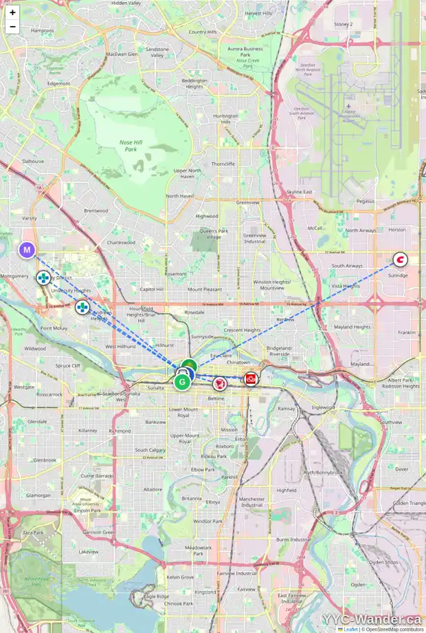 Daily accessibility map for 2003 683 10 ST SW, Calgary showing nearby schools, grocery stores, parks, LRT stations and nearby amenities