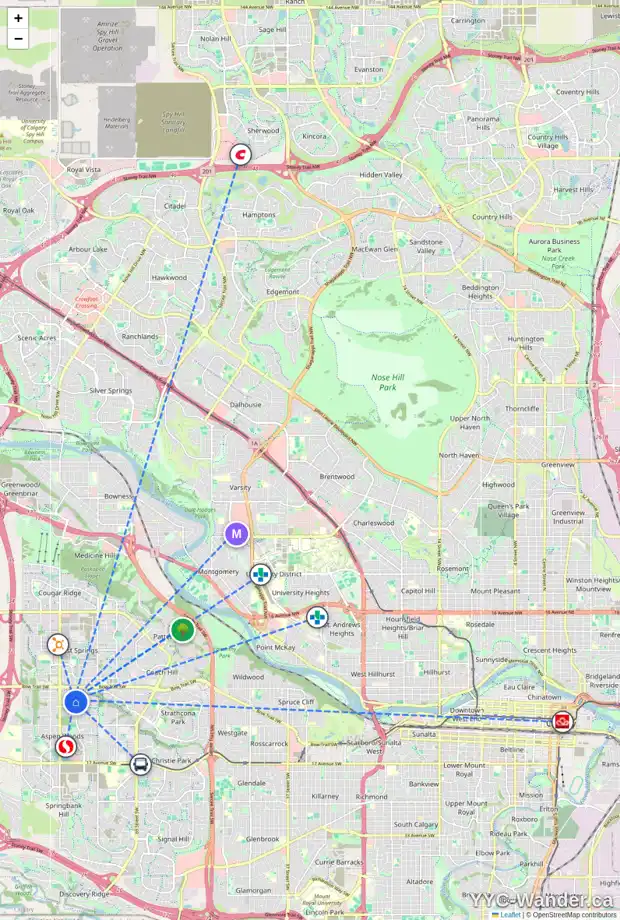 Daily accessibility map for 11 STRATHLEA GR SW, Calgary showing nearby schools, grocery stores, parks, LRT stations and nearby amenities