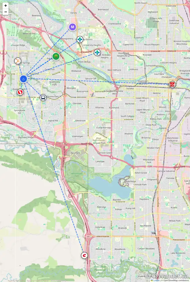 Daily accessibility map for 19 STRATHLEA GR SW, Calgary showing nearby schools, grocery stores, parks, LRT stations and nearby amenities
