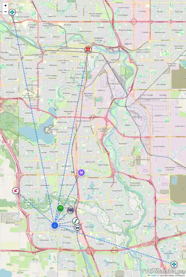 Daily accessibility map for 315 SHANNON SQ SW, Calgary showing nearby schools, grocery stores, parks, LRT stations and nearby amenities