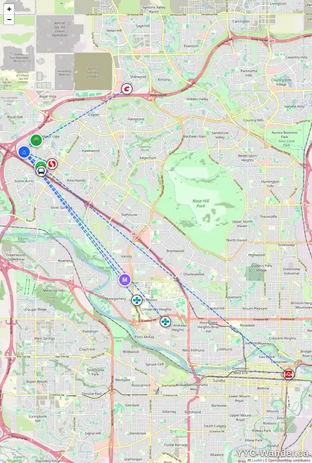 Daily accessibility map for 11 ARBOUR MEADOWS CL NW, Calgary showing nearby schools, grocery stores, parks, LRT stations and nearby amenities