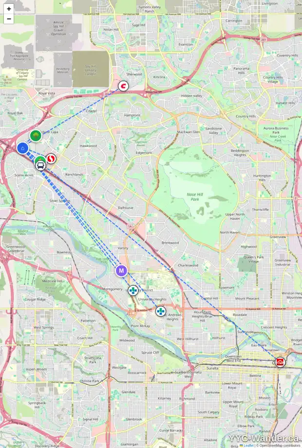 Daily accessibility map for 47 ARBOUR MEADOWS CL NW, Calgary showing nearby schools, grocery stores, parks, LRT stations and nearby amenities