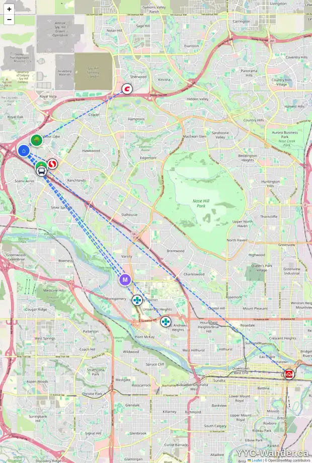 Daily accessibility map for 243 ARBOUR MEADOWS CL NW, Calgary showing nearby schools, grocery stores, parks, LRT stations and nearby amenities
