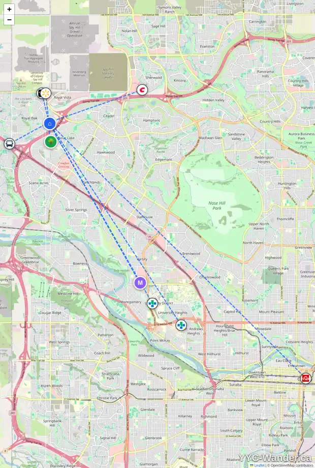 Daily accessibility map for 123 ROYAL BIRCH MR NW, Calgary showing nearby schools, grocery stores, parks, LRT stations and nearby amenities