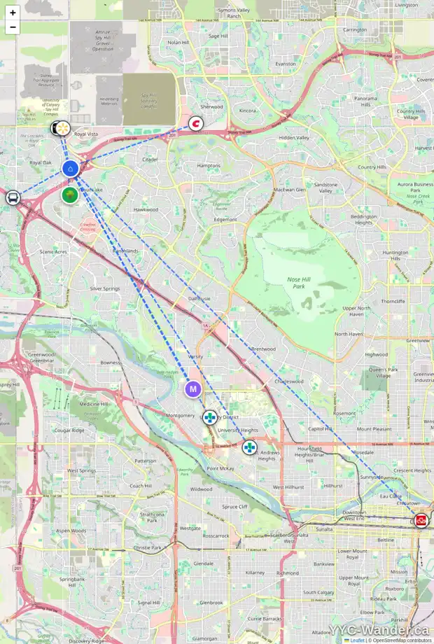 Daily accessibility map for 117 ROYAL BIRCH VW NW, Calgary showing nearby schools, grocery stores, parks, LRT stations and nearby amenities