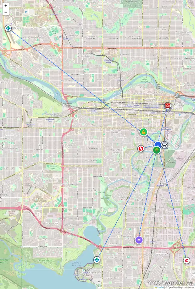 Daily accessibility map for 2403 ERLTON ST SW, Calgary showing nearby schools, grocery stores, parks, LRT stations and nearby amenities