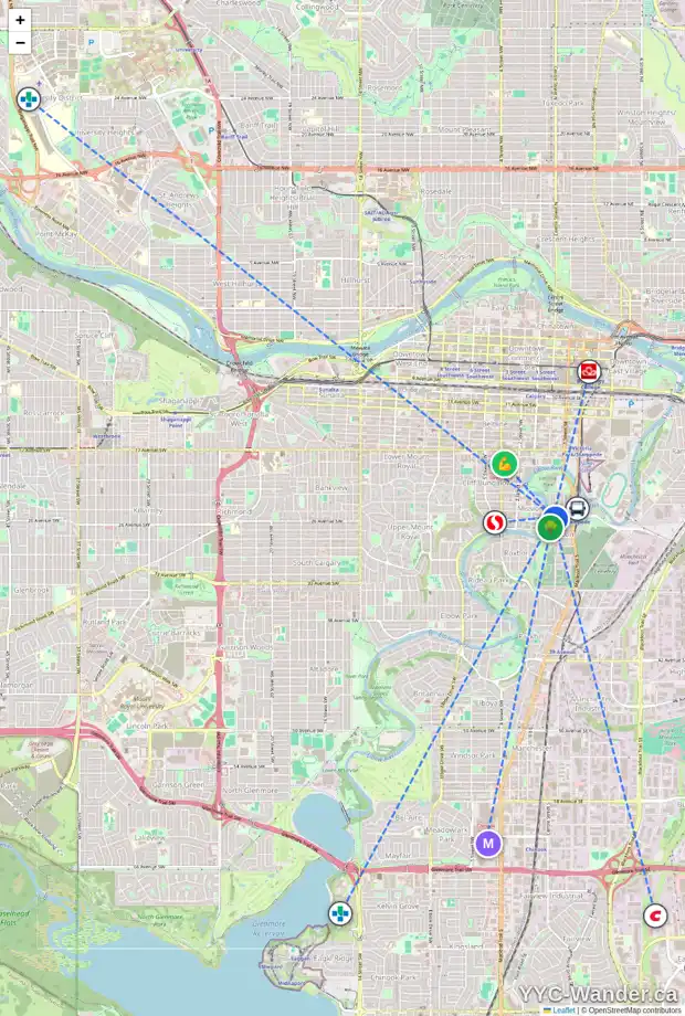 Daily accessibility map for 2433 ERLTON ST SW, Calgary showing nearby schools, grocery stores, parks, LRT stations and nearby amenities