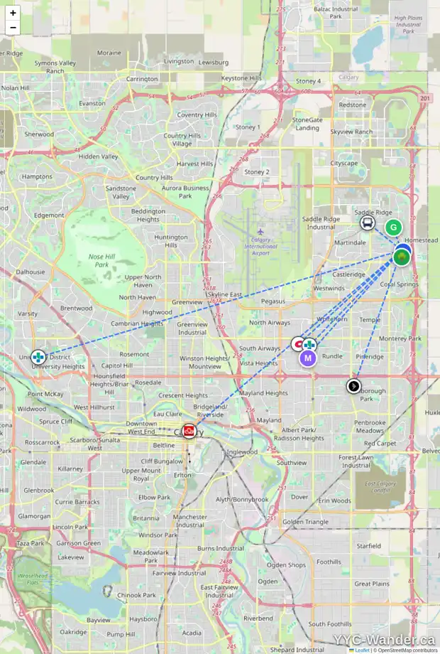 Daily accessibility map for 646 TARADALE DR NE, Calgary showing nearby schools, grocery stores, parks, LRT stations and nearby amenities