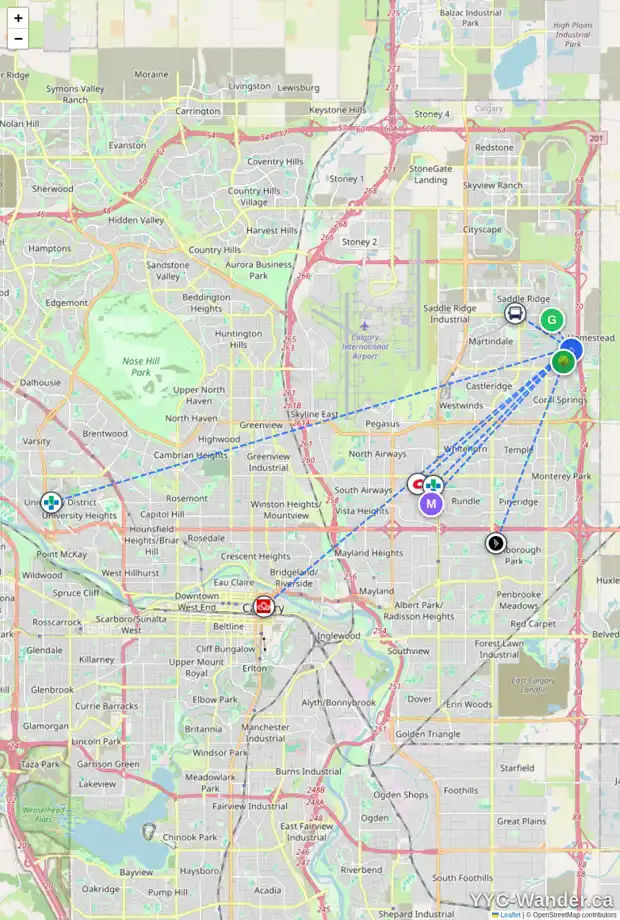 Daily accessibility map for 69 TARINGTON LD NE, Calgary showing nearby schools, grocery stores, parks, LRT stations and nearby amenities