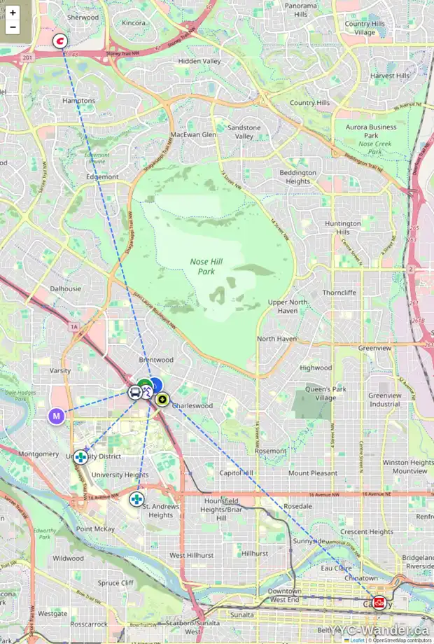 Daily accessibility map for 2907 BRENTWOOD BV NW, Calgary showing nearby schools, grocery stores, parks, LRT stations and nearby amenities