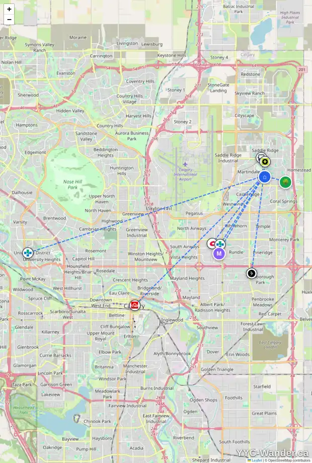 Daily accessibility map for 54 TARALEA PL NE, Calgary showing nearby schools, grocery stores, parks, LRT stations and nearby amenities