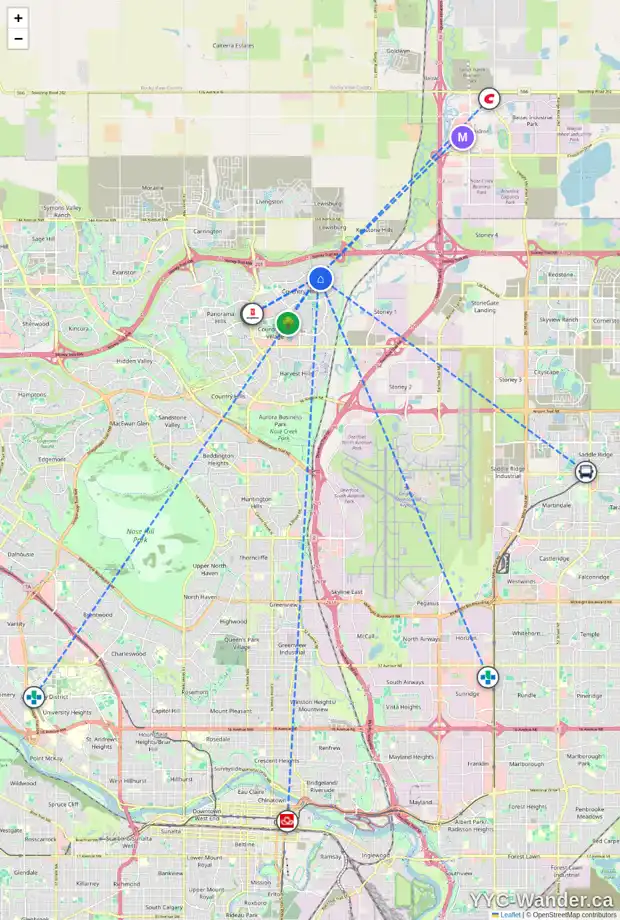Daily accessibility map for 14 COVEWOOD MR NE, Calgary showing nearby schools, grocery stores, parks, LRT stations and nearby amenities