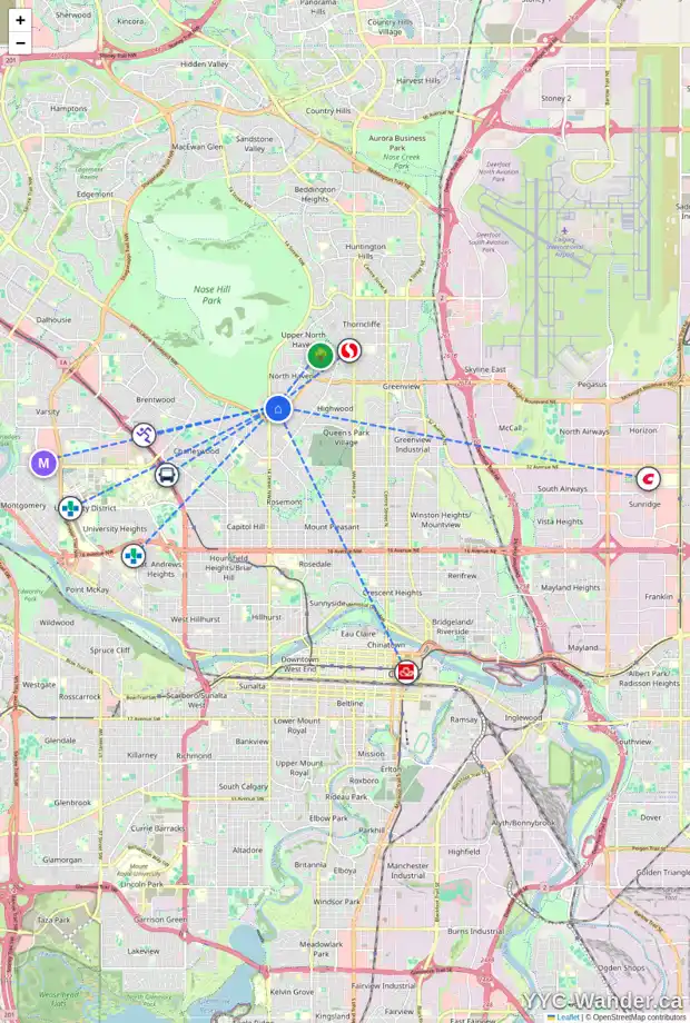 Daily accessibility map for 4402 NAMAKA CR NW, Calgary showing nearby schools, grocery stores, parks, LRT stations and nearby amenities