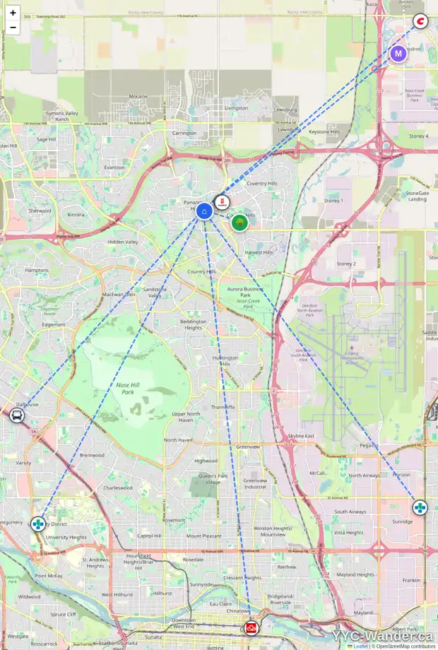 Daily accessibility map for 91 PANAMOUNT HL NW, Calgary showing nearby schools, grocery stores, parks, LRT stations and nearby amenities