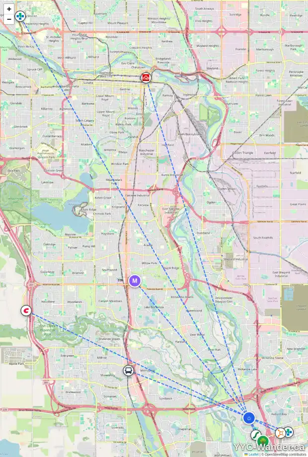 Daily accessibility map for 198 CRANFIELD GR SE, Calgary showing nearby schools, grocery stores, parks, LRT stations and nearby amenities