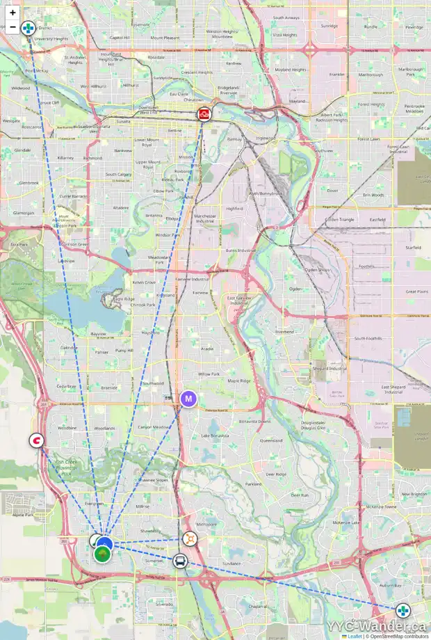 Daily accessibility map for 82 BRIDLERIDGE WY SW, Calgary showing nearby schools, grocery stores, parks, LRT stations and nearby amenities
