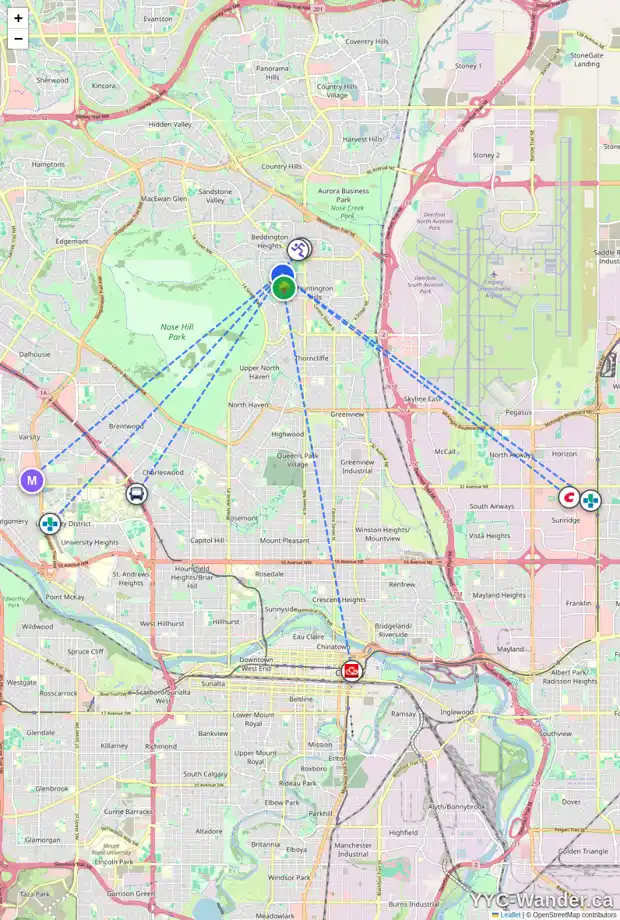 Daily accessibility map for 804 78 AV NW, Calgary showing nearby schools, grocery stores, parks, LRT stations and nearby amenities