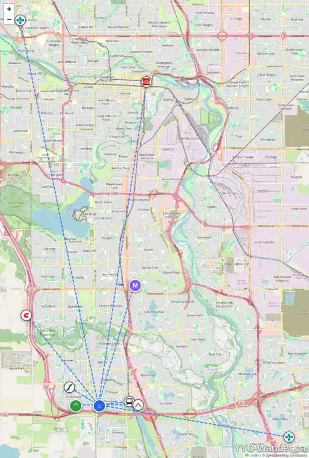 Daily accessibility map for 94 SOMERSIDE CR SW, Calgary showing nearby schools, grocery stores, parks, LRT stations and nearby amenities