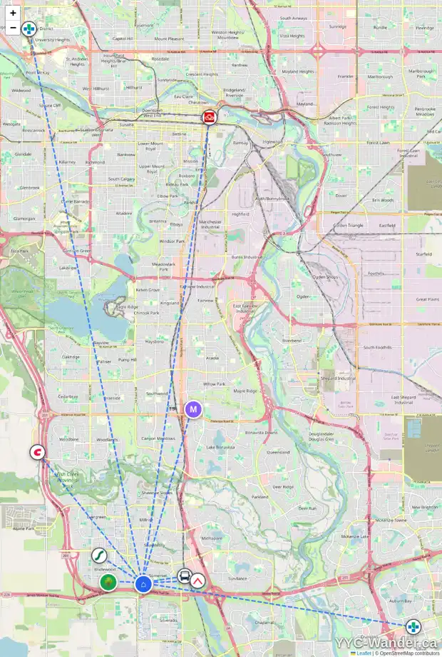 Daily accessibility map for 122 SOMERSIDE CR SW, Calgary showing nearby schools, grocery stores, parks, LRT stations and nearby amenities