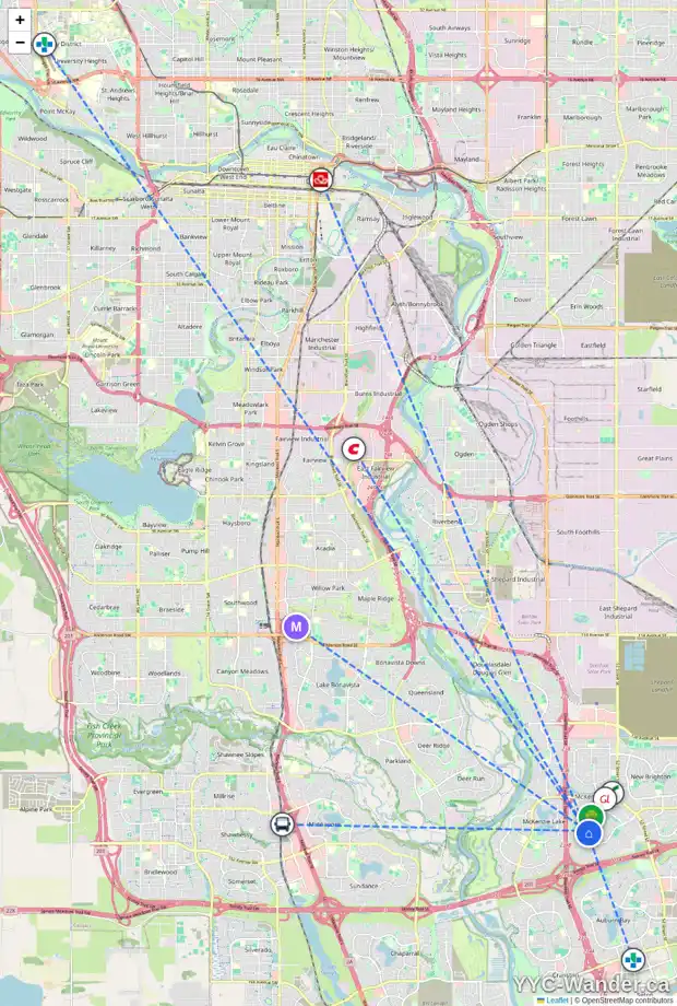 Daily accessibility map for 11 ELGIN PARK RD SE, Calgary showing nearby schools, grocery stores, parks, LRT stations and nearby amenities