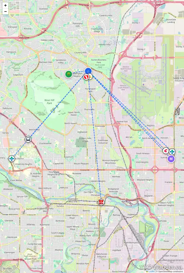 Daily accessibility map for 8426 CENTRE ST NE, Calgary showing nearby schools, grocery stores, parks, LRT stations and nearby amenities