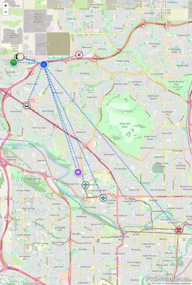 Daily accessibility map for 122 CITADEL MESA CL NW, Calgary showing nearby schools, grocery stores, parks, LRT stations and nearby amenities