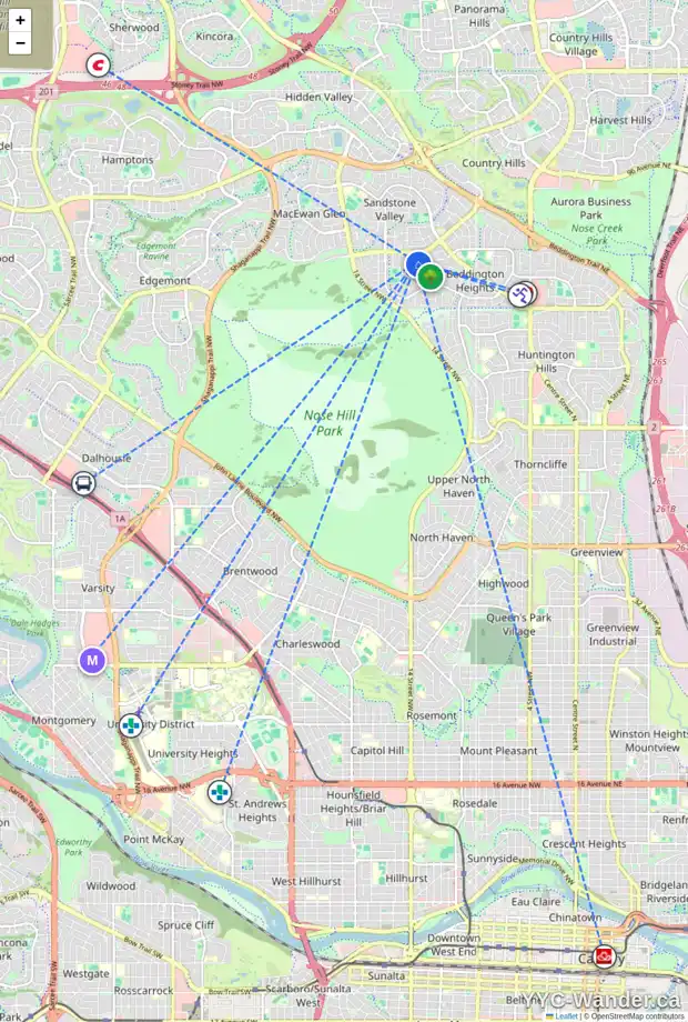 Daily accessibility map for 71 BEARBERRY CL NW, Calgary showing nearby schools, grocery stores, parks, LRT stations and nearby amenities