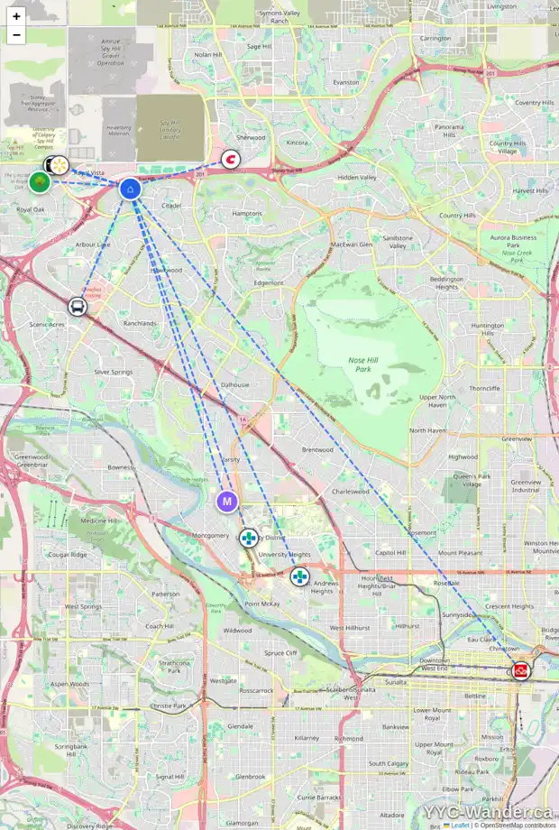 Daily accessibility map for 65 CITADEL MESA CL NW, Calgary showing nearby schools, grocery stores, parks, LRT stations and nearby amenities