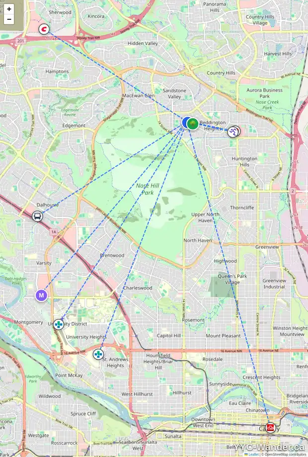 Daily accessibility map for 24 235 BERWICK DR NW, Calgary showing nearby schools, grocery stores, parks, LRT stations and nearby amenities
