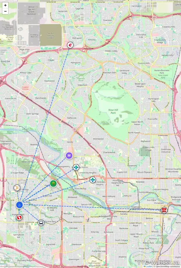 Daily accessibility map for 7 STRATHLEA CL SW, Calgary showing nearby schools, grocery stores, parks, LRT stations and nearby amenities
