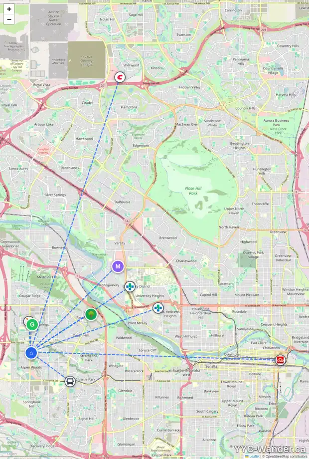 Daily accessibility map for 40 STRATHLEA CL SW, Calgary showing nearby schools, grocery stores, parks, LRT stations and nearby amenities