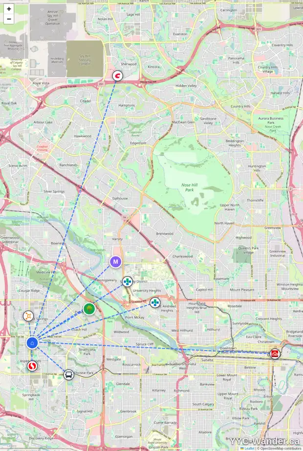 Daily accessibility map for 19 STRATHLEA CM SW, Calgary showing nearby schools, grocery stores, parks, LRT stations and nearby amenities
