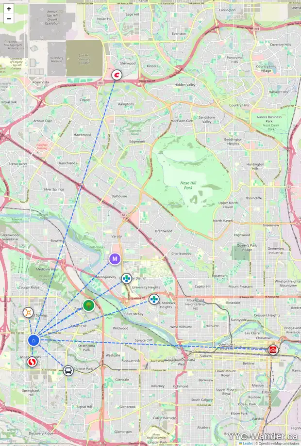 Daily accessibility map for 2 STRATHLEA GV SW, Calgary showing nearby schools, grocery stores, parks, LRT stations and nearby amenities