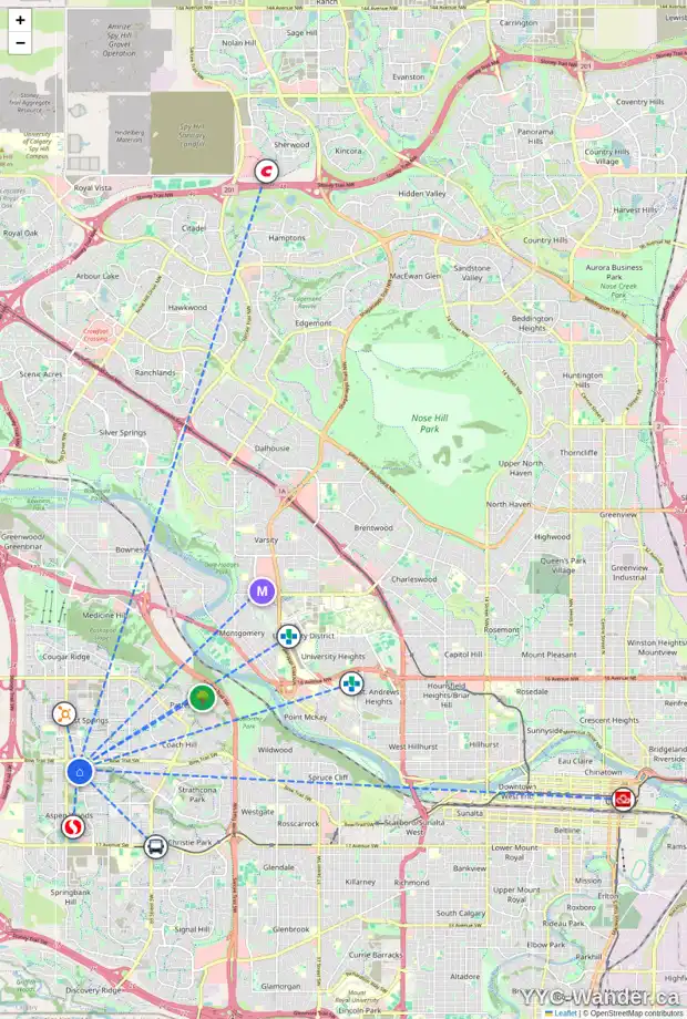 Daily accessibility map for 38 STRATHLEA GV SW, Calgary showing nearby schools, grocery stores, parks, LRT stations and nearby amenities