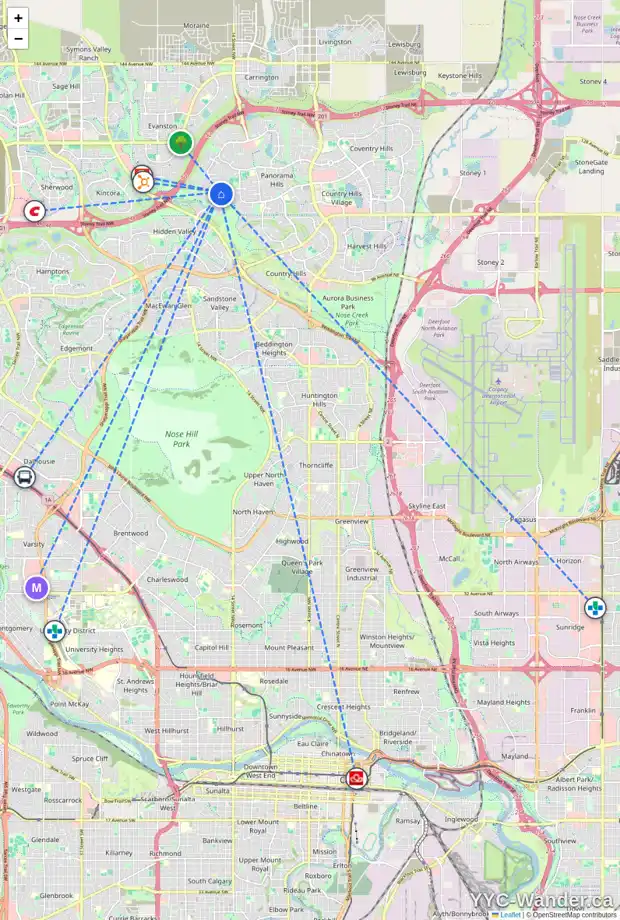 Daily accessibility map for 129 HIDDEN CREEK GD NW, Calgary showing nearby schools, grocery stores, parks, LRT stations and nearby amenities