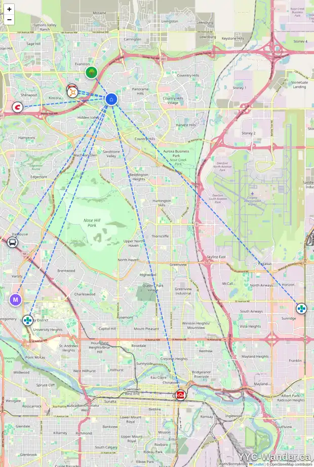 Daily accessibility map for 137 HIDDEN CREEK GD NW, Calgary showing nearby schools, grocery stores, parks, LRT stations and nearby amenities