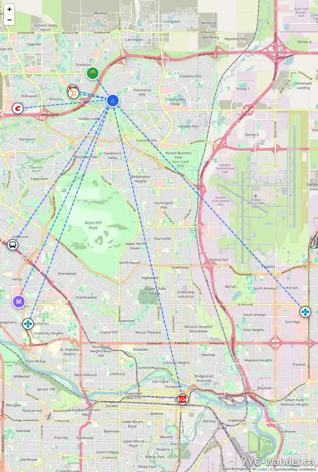 Daily accessibility map for 139 HIDDEN CREEK GD NW, Calgary showing nearby schools, grocery stores, parks, LRT stations and nearby amenities