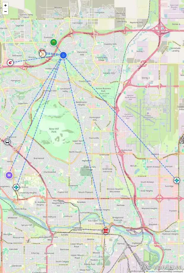 Daily accessibility map for 6 HIDDEN CREEK HT NW, Calgary showing nearby schools, grocery stores, parks, LRT stations and nearby amenities