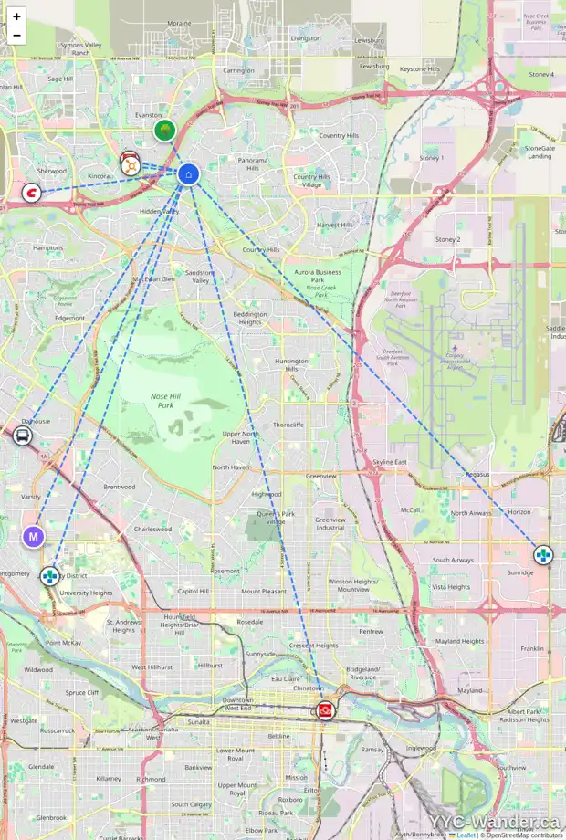 Daily accessibility map for 177 HIDDEN CREEK HT NW, Calgary showing nearby schools, grocery stores, parks, LRT stations and nearby amenities