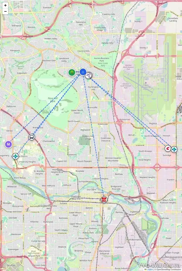 Daily accessibility map for 27 BERMUDA RD NW, Calgary showing nearby schools, grocery stores, parks, LRT stations and nearby amenities