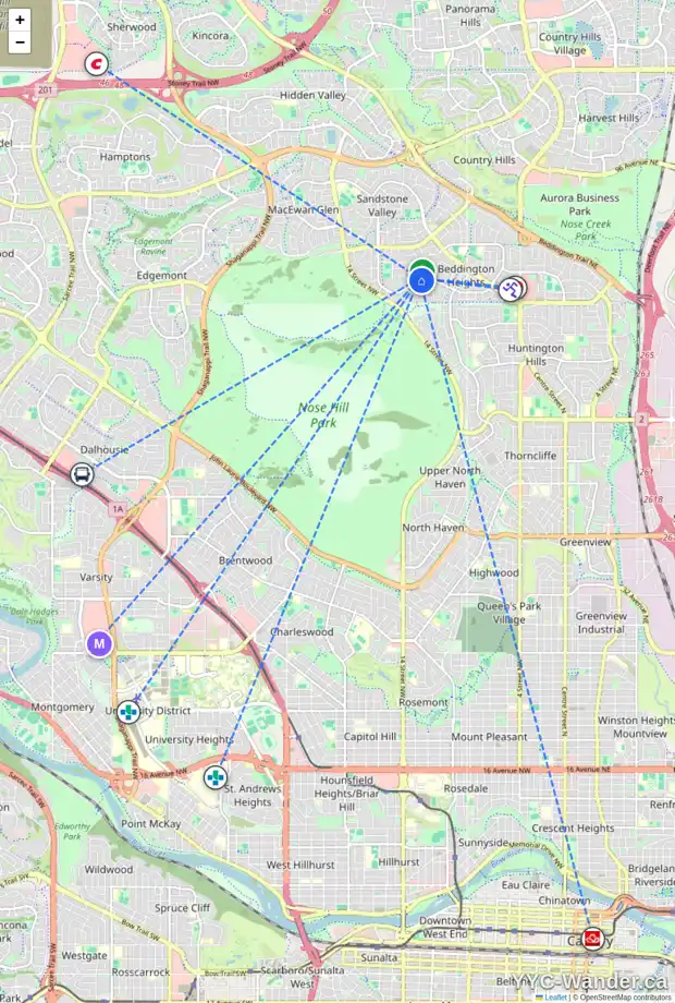 Daily accessibility map for 1178 BERKLEY DR NW, Calgary showing nearby schools, grocery stores, parks, LRT stations and nearby amenities