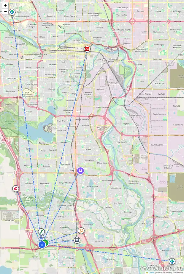 Daily accessibility map for 1083 BRIDLEMEADOWS MR SW, Calgary showing nearby schools, grocery stores, parks, LRT stations and nearby amenities