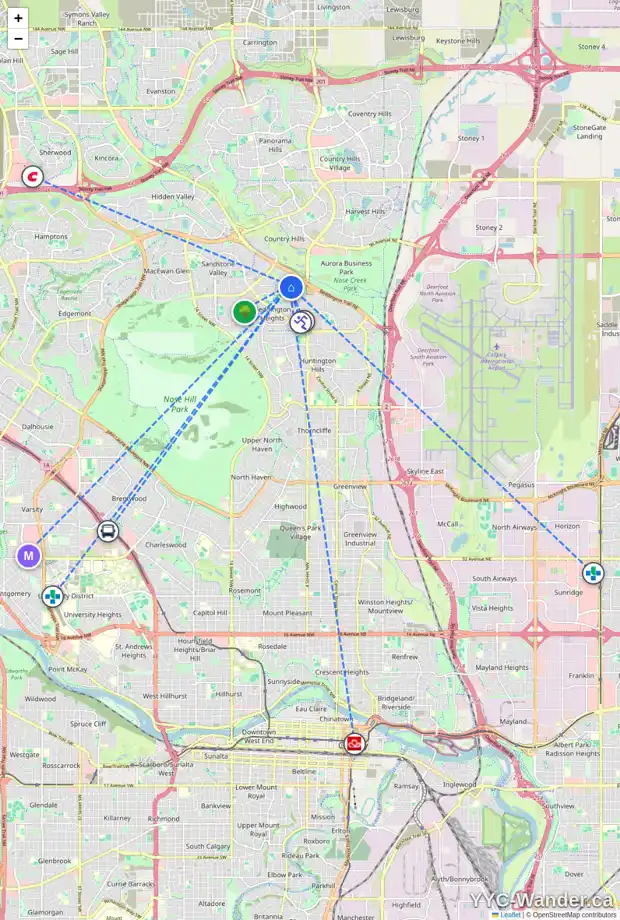 Daily accessibility map for 79 BERNARD PL NW, Calgary showing nearby schools, grocery stores, parks, LRT stations and nearby amenities