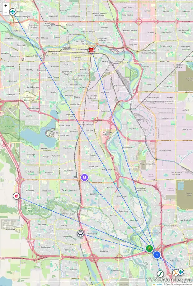 Daily accessibility map for 182 CRAMOND CL SE, Calgary showing nearby schools, grocery stores, parks, LRT stations and nearby amenities