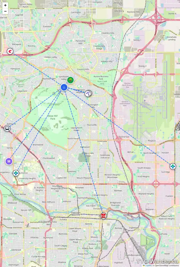 Daily accessibility map for 1488 BERKLEY DR NW, Calgary showing nearby schools, grocery stores, parks, LRT stations and nearby amenities