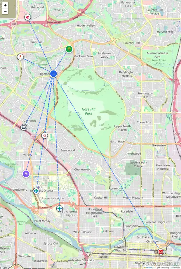 Daily accessibility map for 112 EDGEBROOK PL NW, Calgary showing nearby schools, grocery stores, parks, LRT stations and nearby amenities