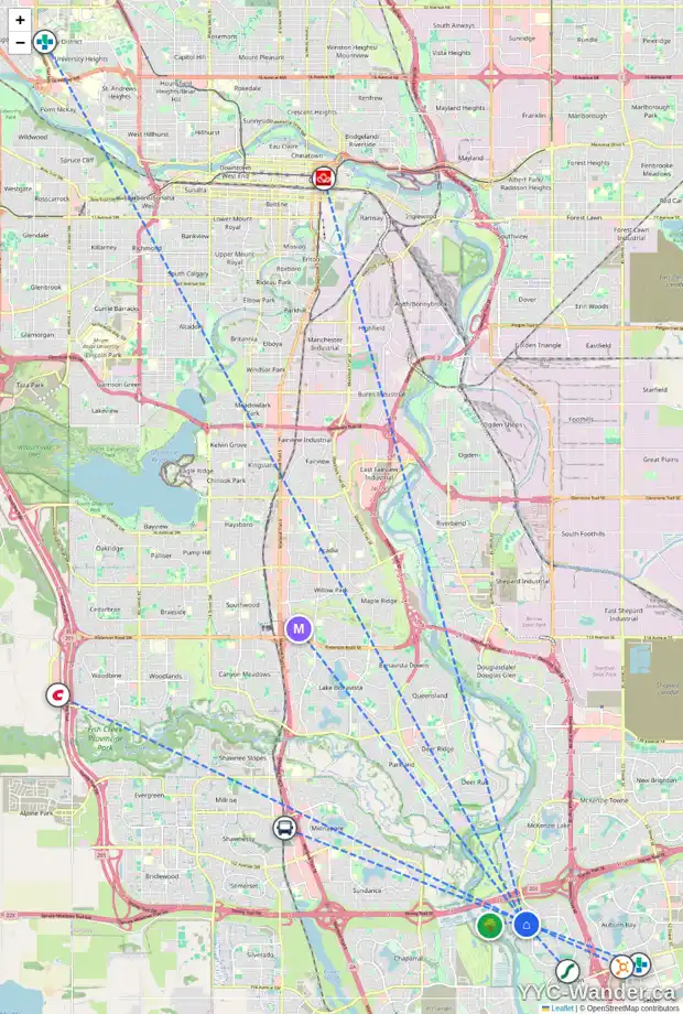 Daily accessibility map for 51 CRANLEIGH GD SE, Calgary showing nearby schools, grocery stores, parks, LRT stations and nearby amenities
