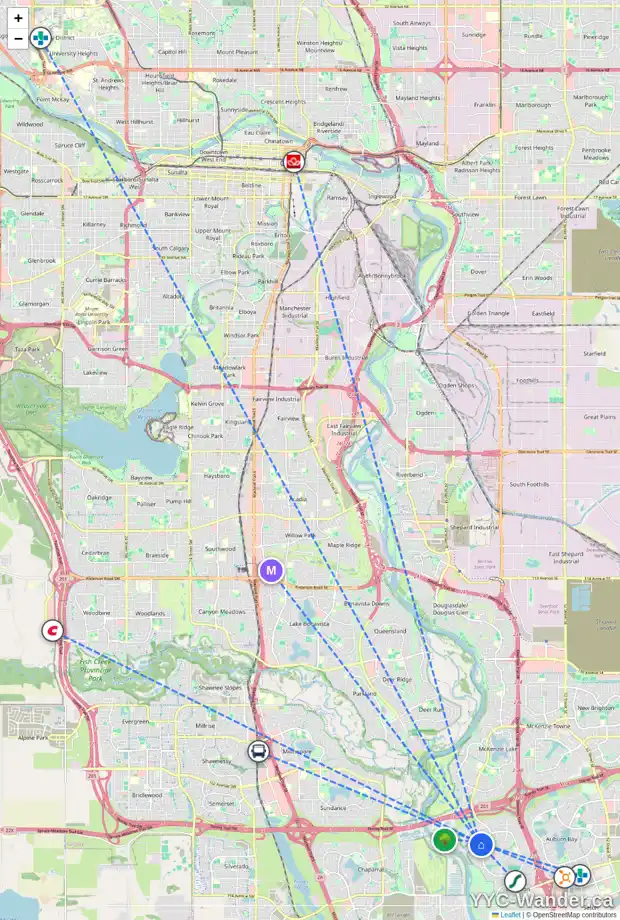 Daily accessibility map for 139 CRANLEIGH GD SE, Calgary showing nearby schools, grocery stores, parks, LRT stations and nearby amenities
