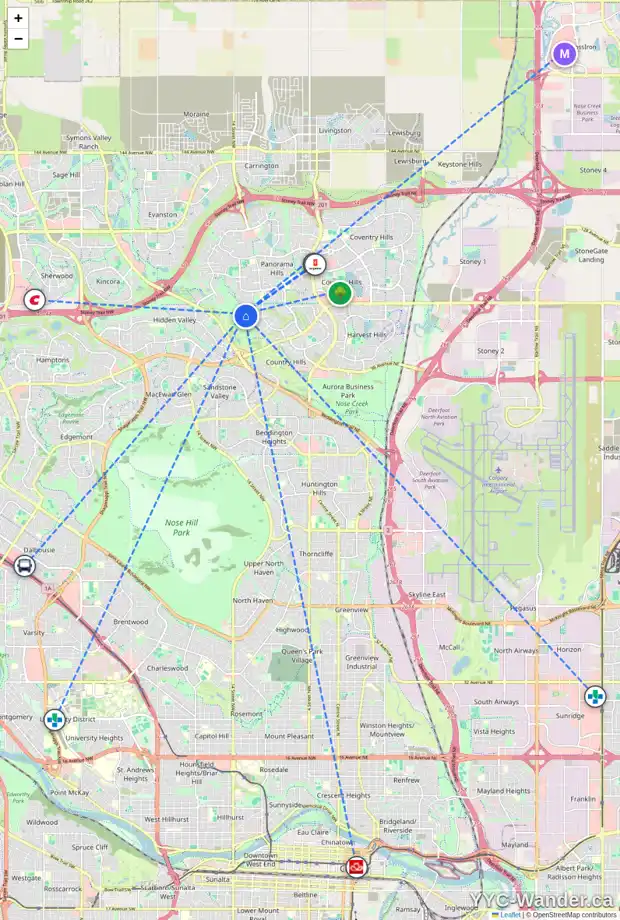 Daily accessibility map for 1129 PANORAMA HILLS LD NW, Calgary showing nearby schools, grocery stores, parks, LRT stations and nearby amenities
