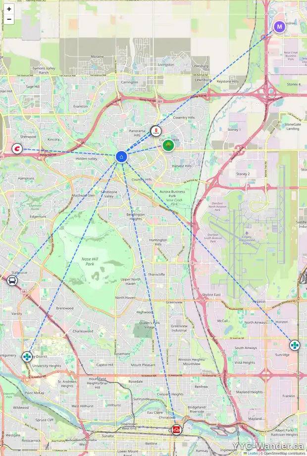 Daily accessibility map for 1133 PANORAMA HILLS LD NW, Calgary showing nearby schools, grocery stores, parks, LRT stations and nearby amenities